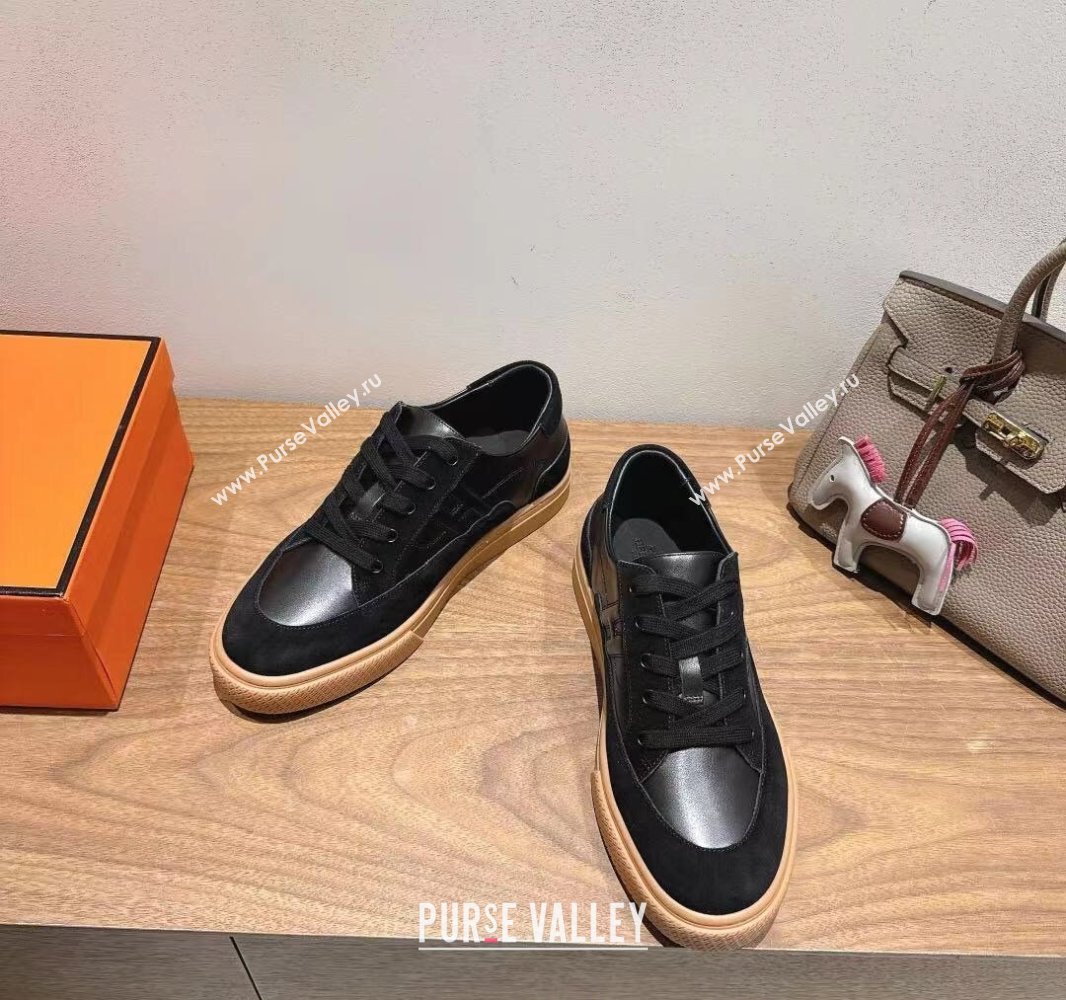 Hermes Deep Sneakers in Calfskin and Suede Black 2025 0418 (XC-250418105)
