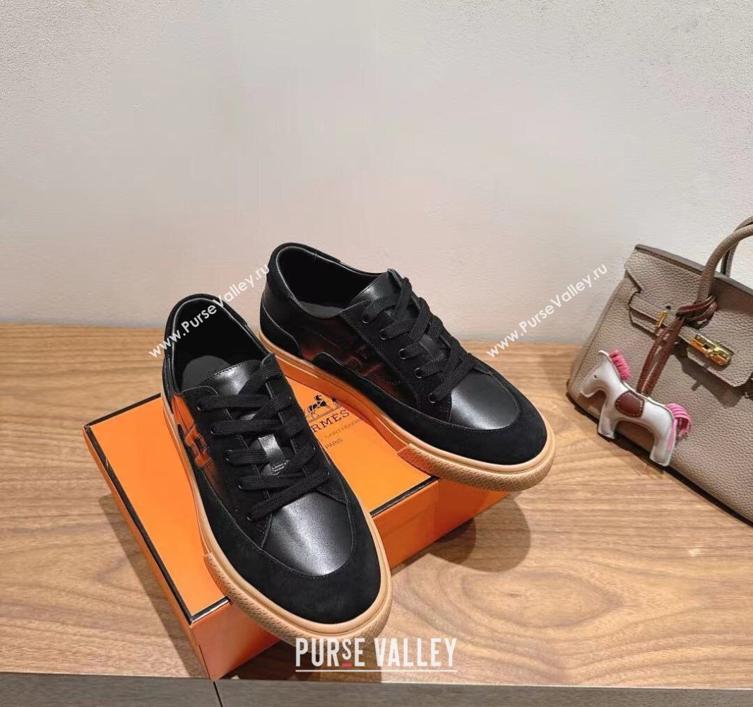 Hermes Deep Sneakers in Calfskin and Suede Black 2025 0418 (XC-250418105)