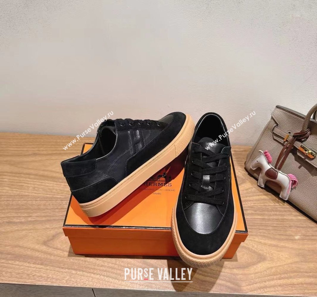 Hermes Deep Sneakers in Calfskin and Suede Black 2025 0418 (XC-250418105)