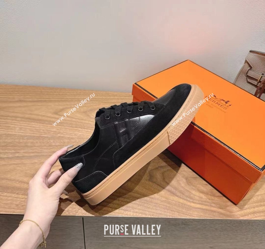 Hermes Deep Sneakers in Calfskin and Suede Black 2025 0418 (XC-250418105)