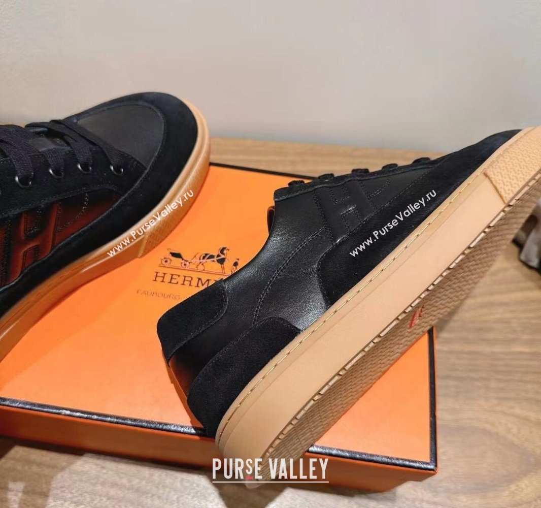 Hermes Deep Sneakers in Calfskin and Suede Black 2025 0418 (XC-250418105)