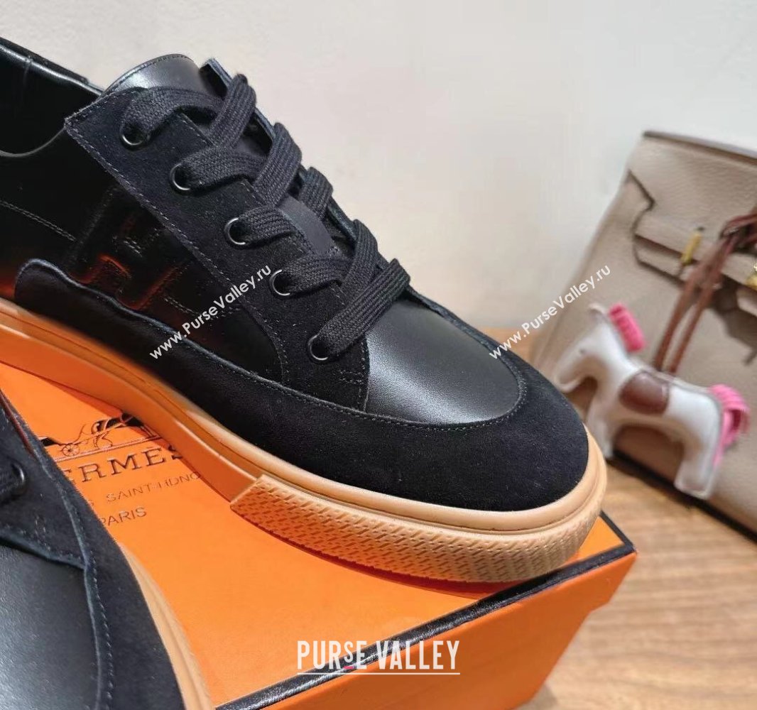 Hermes Deep Sneakers in Calfskin and Suede Black 2025 0418 (XC-250418105)