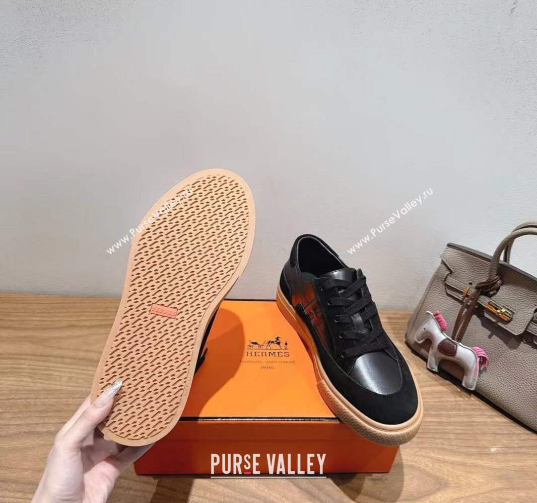 Hermes Deep Sneakers in Calfskin and Suede Black 2025 0418 (XC-250418105)
