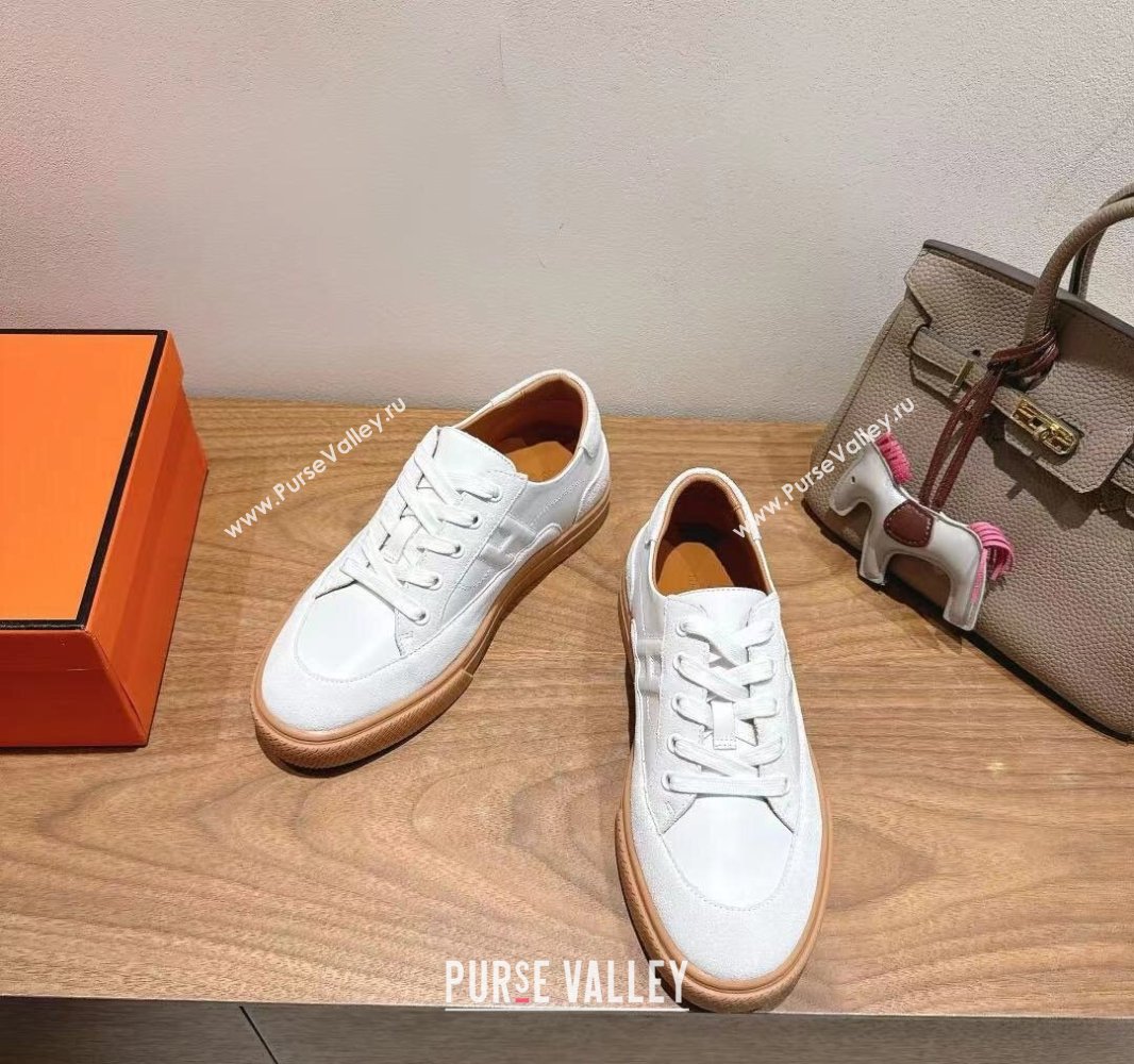 Hermes Deep Sneakers in Calfskin and Suede White 2025 0418 (XC-250418106)