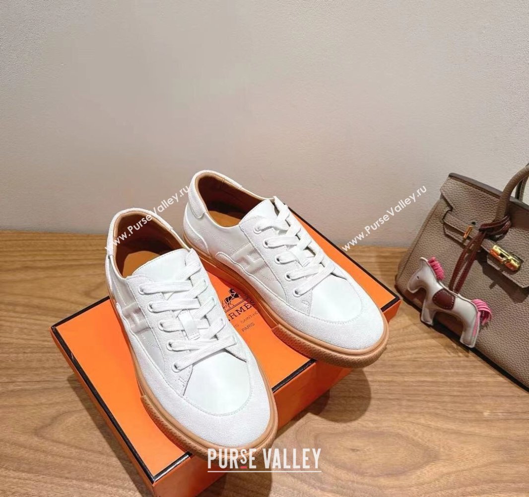 Hermes Deep Sneakers in Calfskin and Suede White 2025 0418 (XC-250418106)