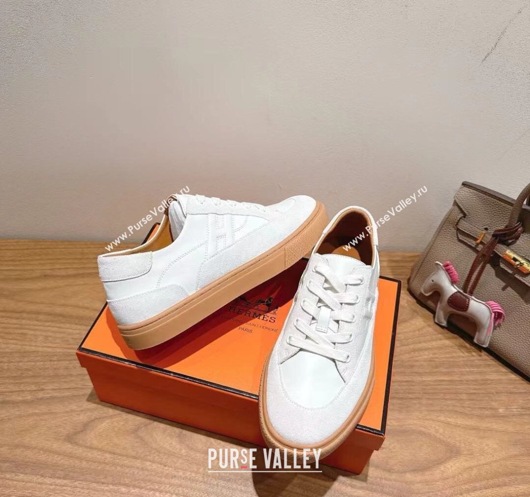 Hermes Deep Sneakers in Calfskin and Suede White 2025 0418 (XC-250418106)