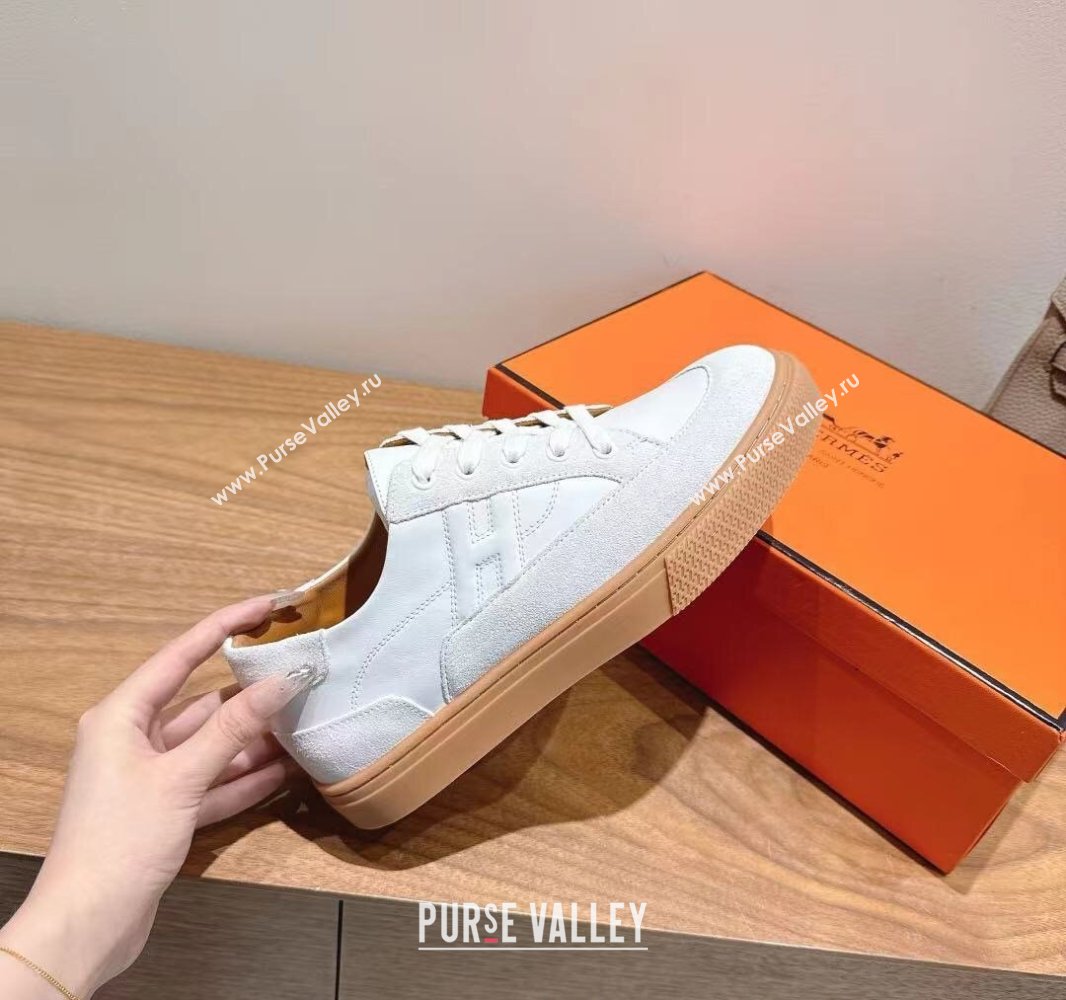 Hermes Deep Sneakers in Calfskin and Suede White 2025 0418 (XC-250418106)