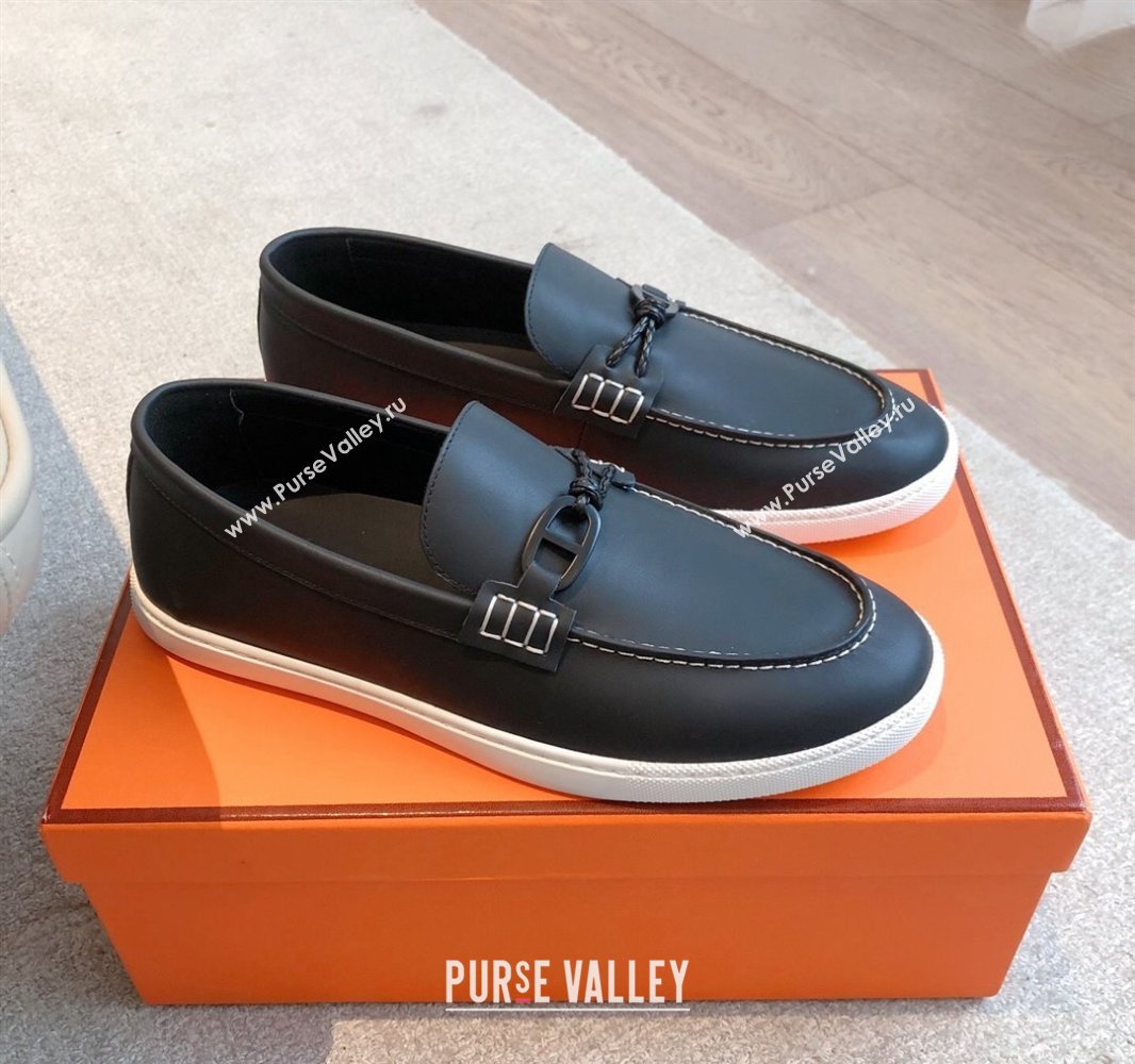 Hermes Ignacio Driving Loafers Flat with Chaine dAncre Buckle in Calfskin Black Upper 2025 0418 (XC-250418123)