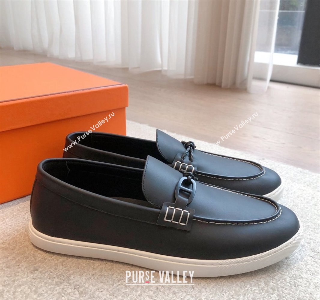 Hermes Ignacio Driving Loafers Flat with Chaine dAncre Buckle in Calfskin Black Upper 2025 0418 (XC-250418123)
