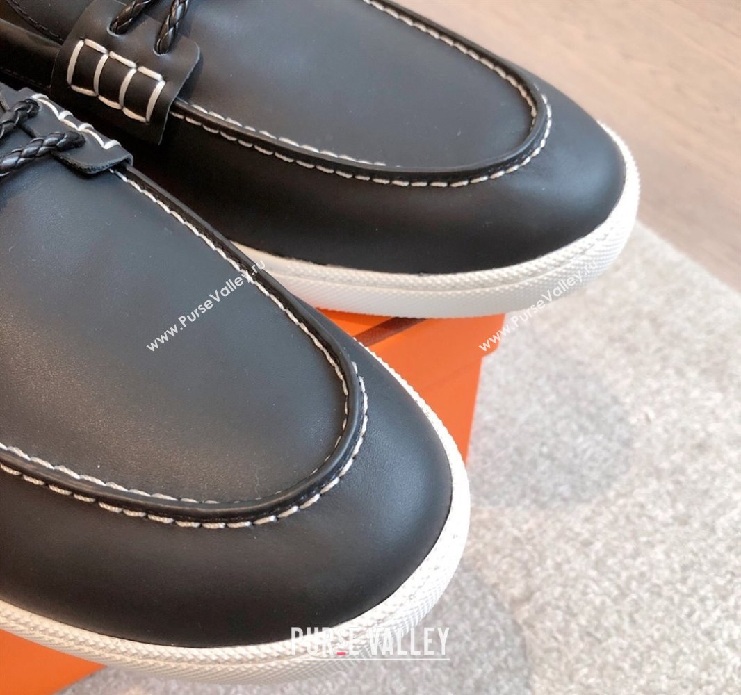 Hermes Ignacio Driving Loafers Flat with Chaine dAncre Buckle in Calfskin Black Upper 2025 0418 (XC-250418123)