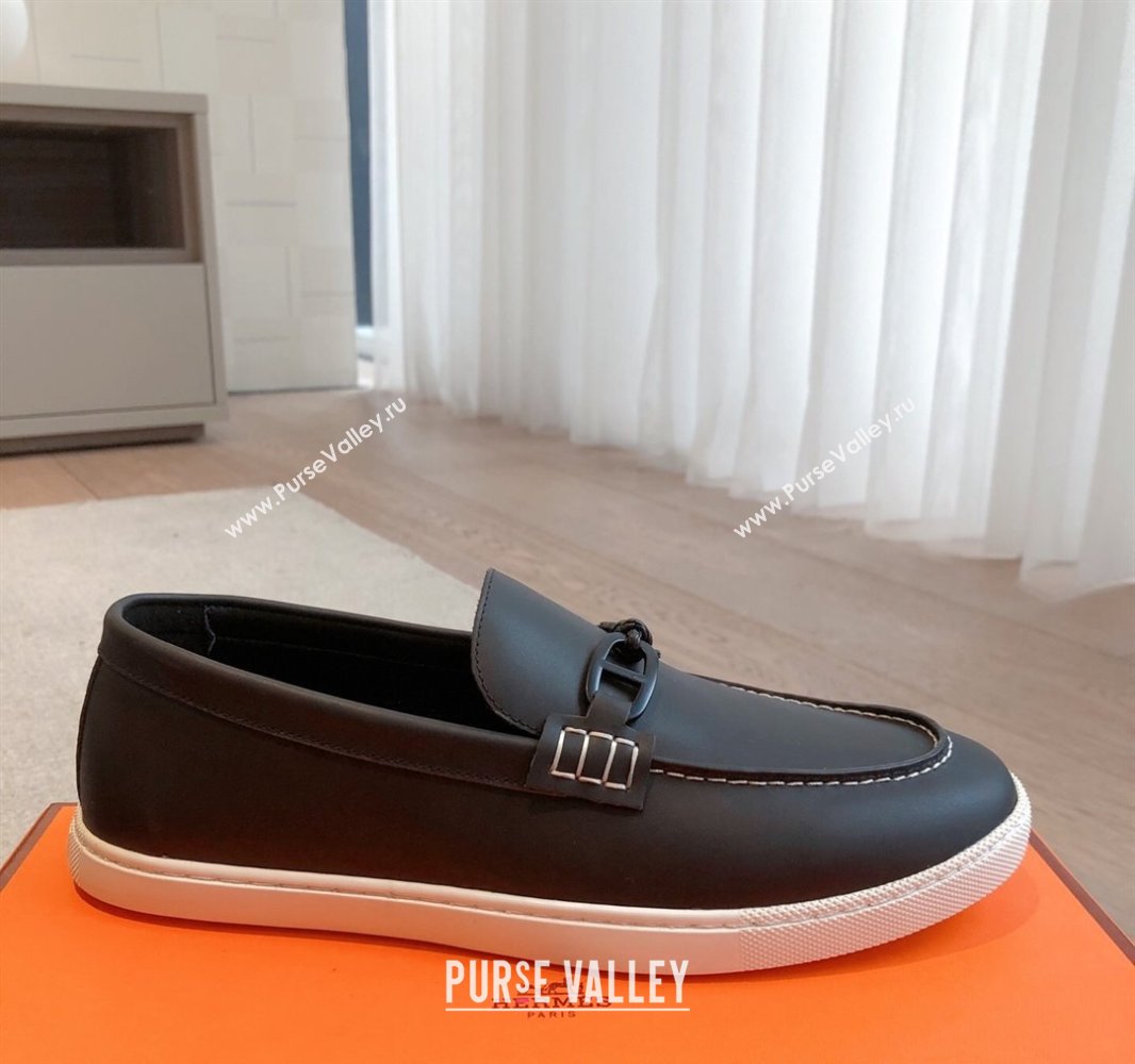 Hermes Ignacio Driving Loafers Flat with Chaine dAncre Buckle in Calfskin Black Upper 2025 0418 (XC-250418123)