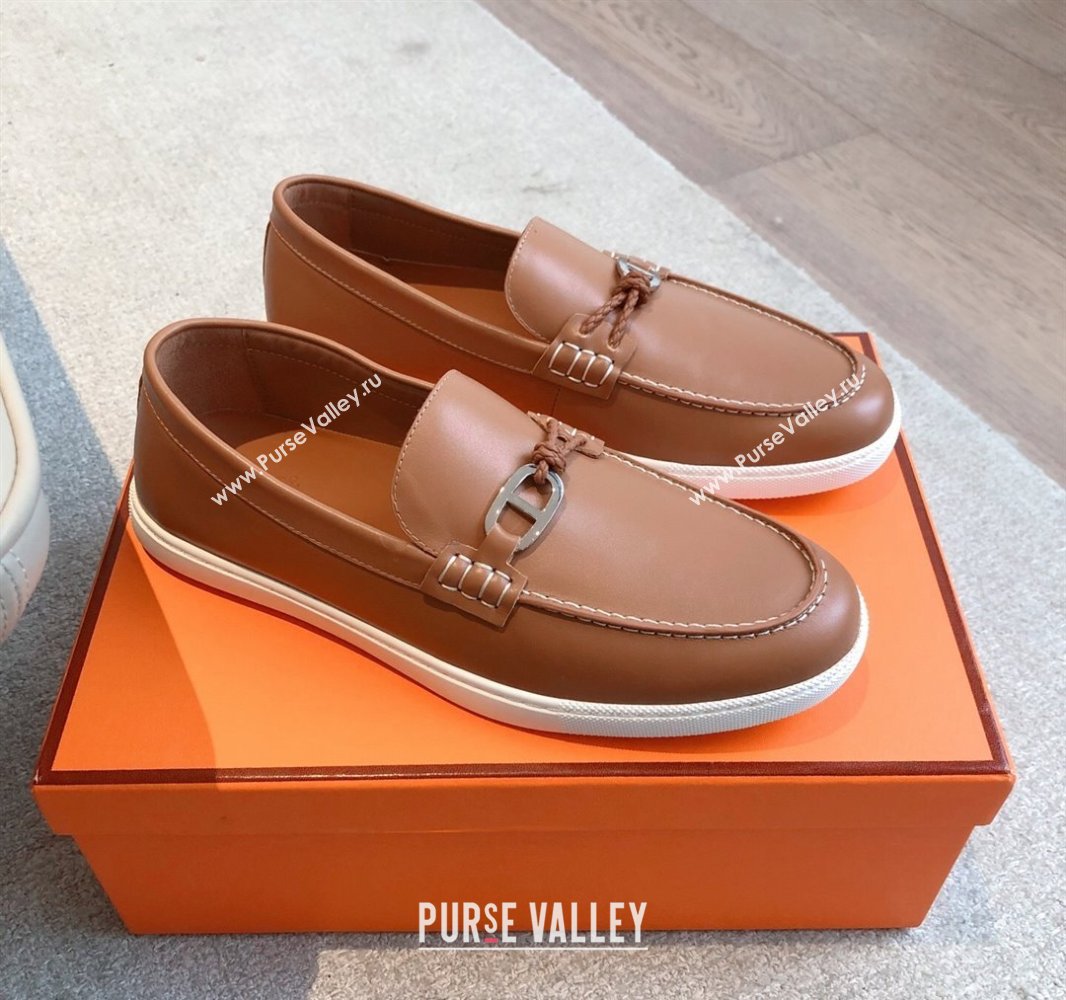 Hermes Ignacio Driving Loafers Flat with Chaine dAncre Buckle in Calfskin Brown 2025 0418 (XC-250418124)
