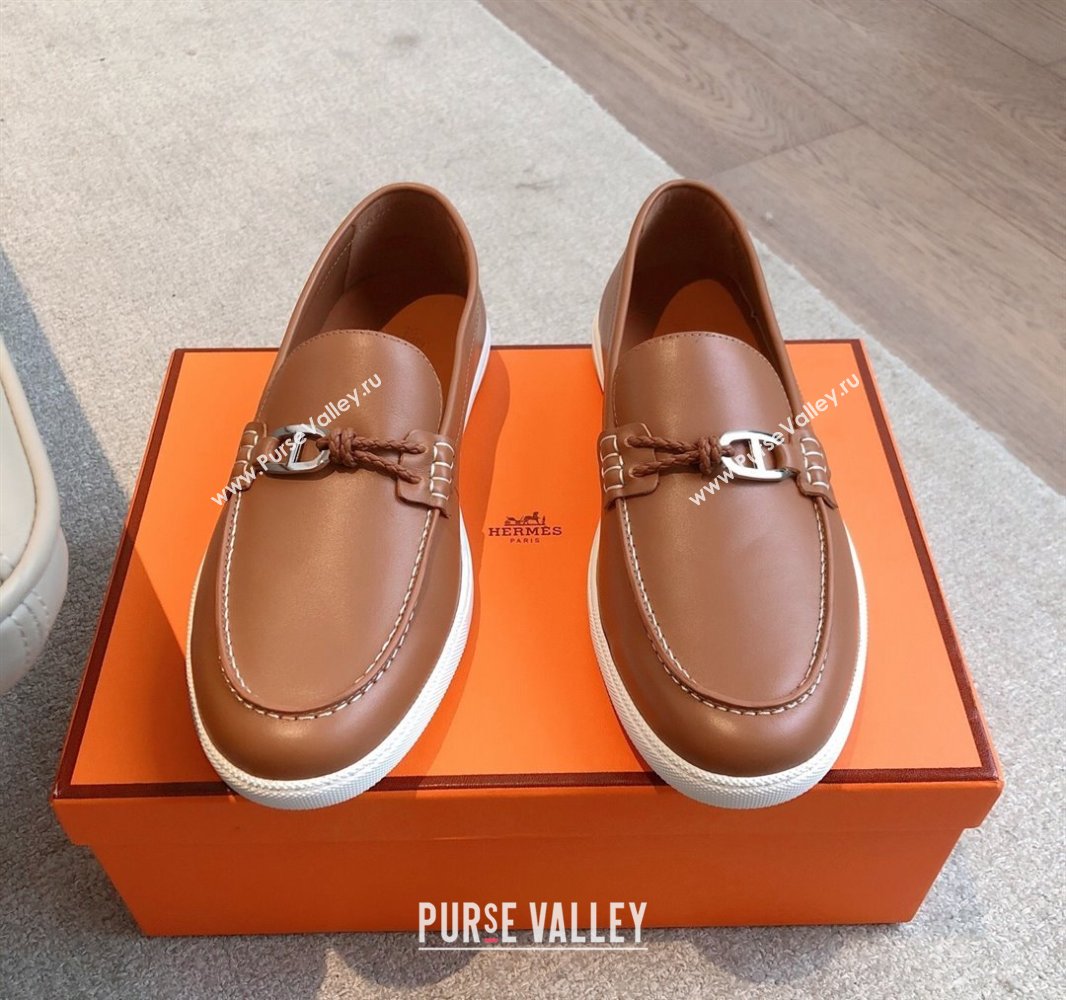 Hermes Ignacio Driving Loafers Flat with Chaine dAncre Buckle in Calfskin Brown 2025 0418 (XC-250418124)