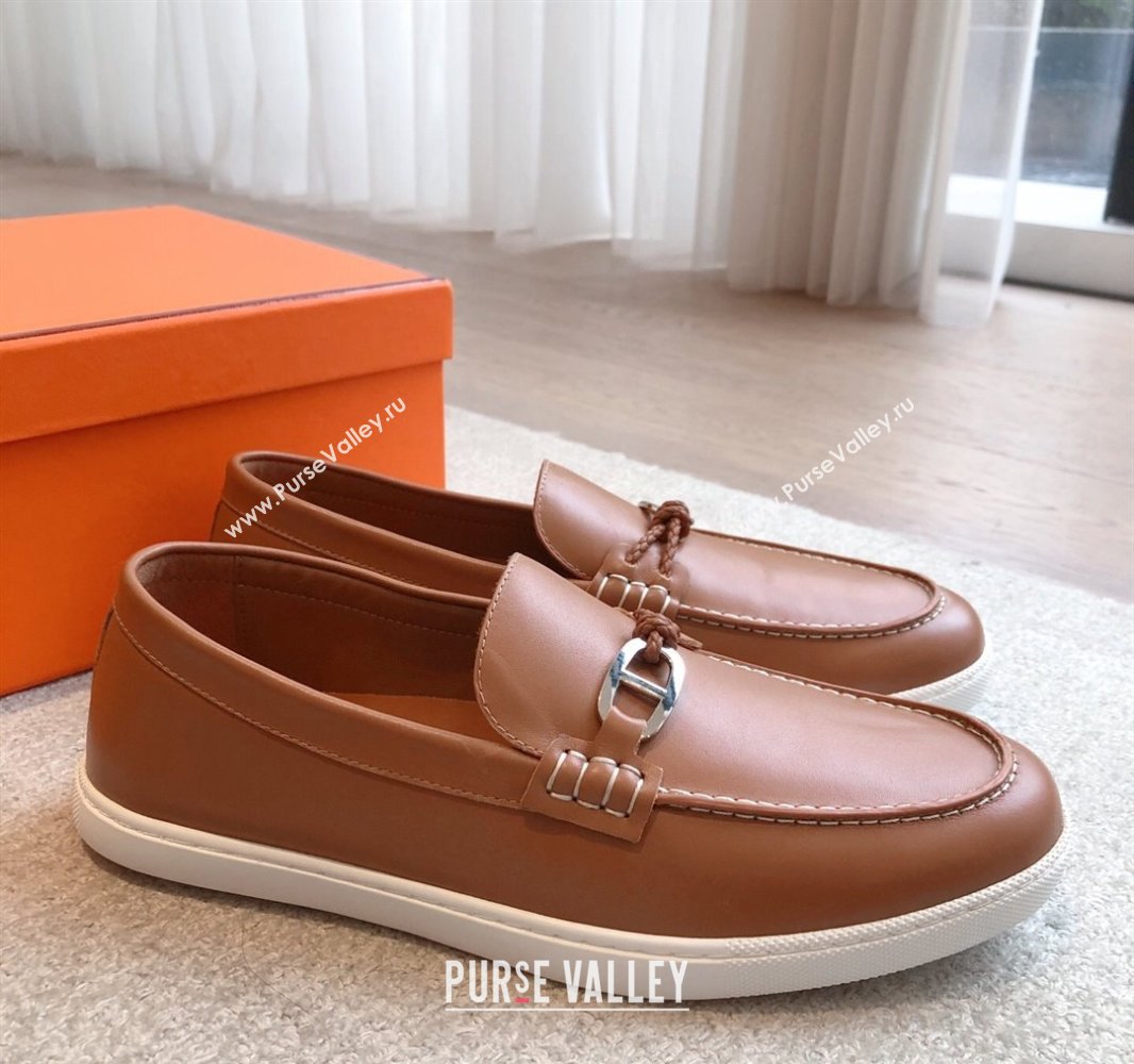 Hermes Ignacio Driving Loafers Flat with Chaine dAncre Buckle in Calfskin Brown 2025 0418 (XC-250418124)