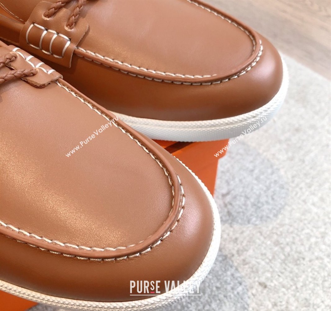 Hermes Ignacio Driving Loafers Flat with Chaine dAncre Buckle in Calfskin Brown 2025 0418 (XC-250418124)