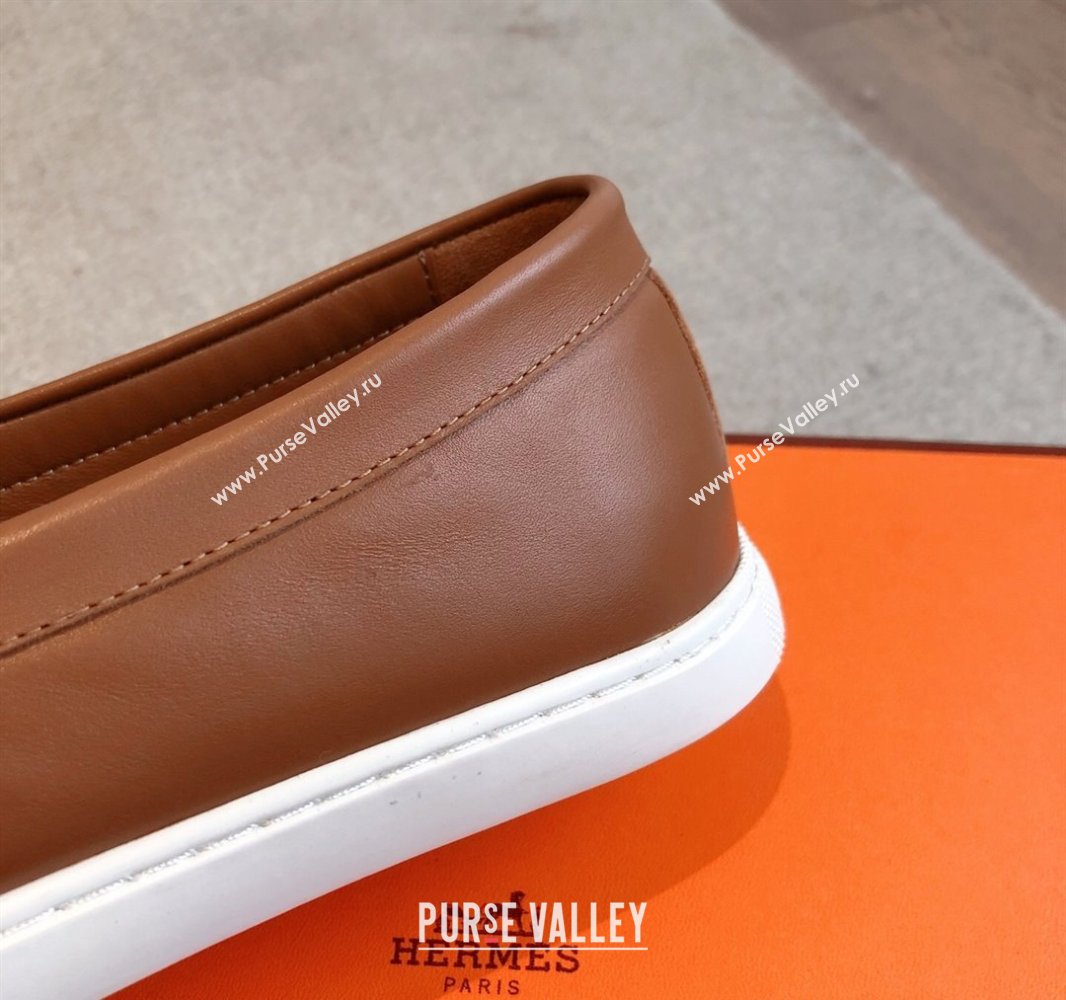 Hermes Ignacio Driving Loafers Flat with Chaine dAncre Buckle in Calfskin Brown 2025 0418 (XC-250418124)
