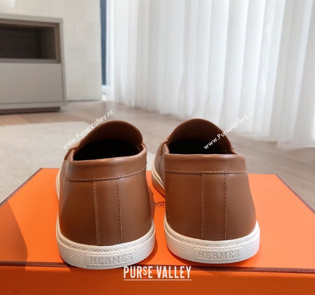 Hermes Ignacio Driving Loafers Flat with Chaine dAncre Buckle in Calfskin Brown 2025 0418 (XC-250418124)