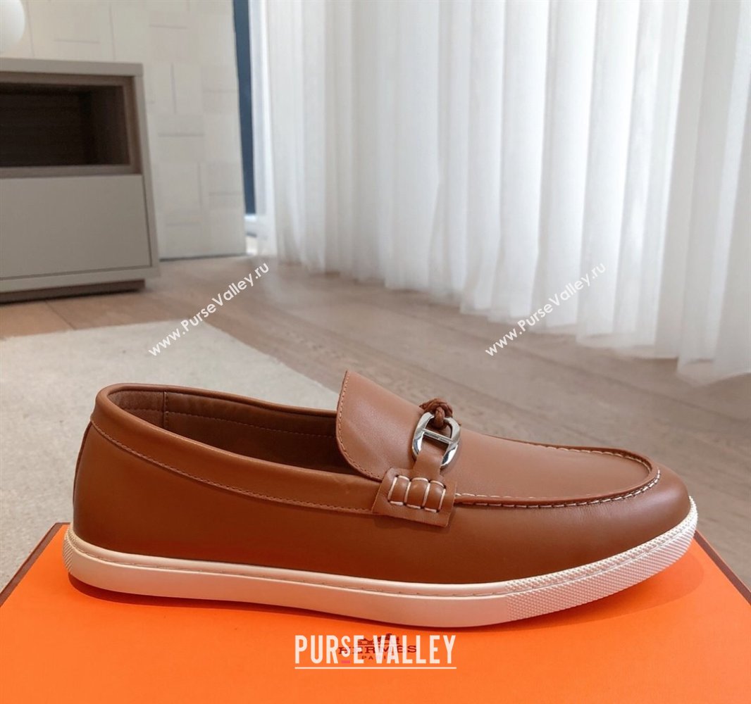 Hermes Ignacio Driving Loafers Flat with Chaine dAncre Buckle in Calfskin Brown 2025 0418 (XC-250418124)