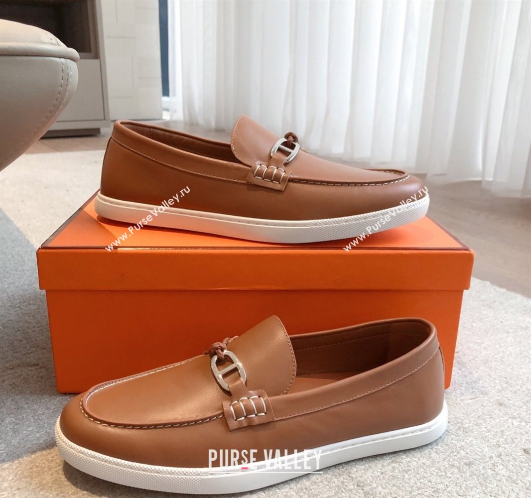 Hermes Ignacio Driving Loafers Flat with Chaine dAncre Buckle in Calfskin Brown 2025 0418 (XC-250418124)