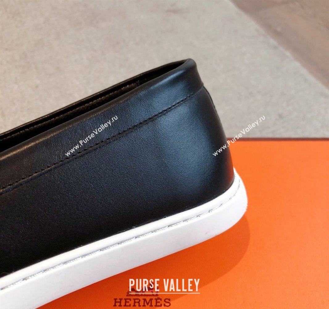 Hermes Ignacio Driving Loafers Flat with Chaine dAncre Buckle in Calfskin Black/Silver 2025 0418 (XC-250418125)