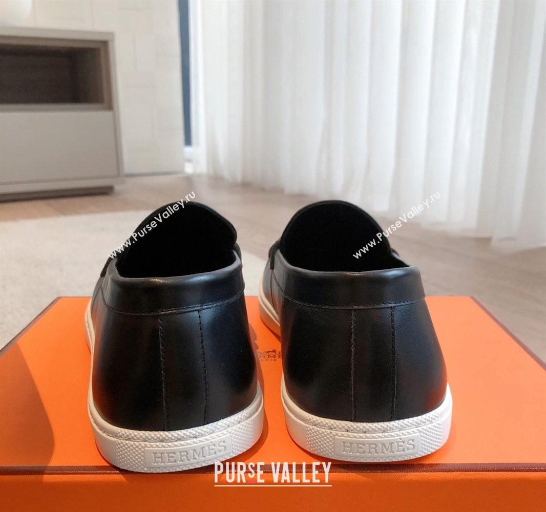 Hermes Ignacio Driving Loafers Flat with Chaine dAncre Buckle in Calfskin Black/Silver 2025 0418 (XC-250418125)