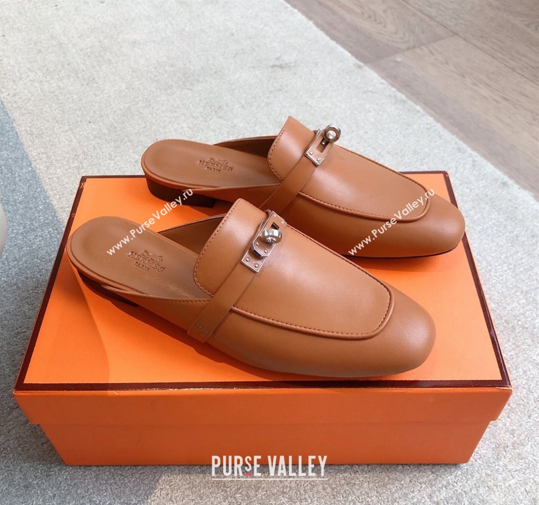 Hermes Oz Flat Mules in Calfskin Leather Brown 2025 0419 (XC-250419107)