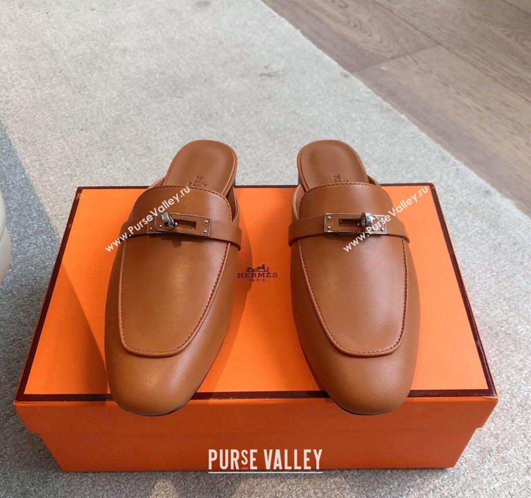 Hermes Oz Flat Mules in Calfskin Leather Brown 2025 0419 (XC-250419107)