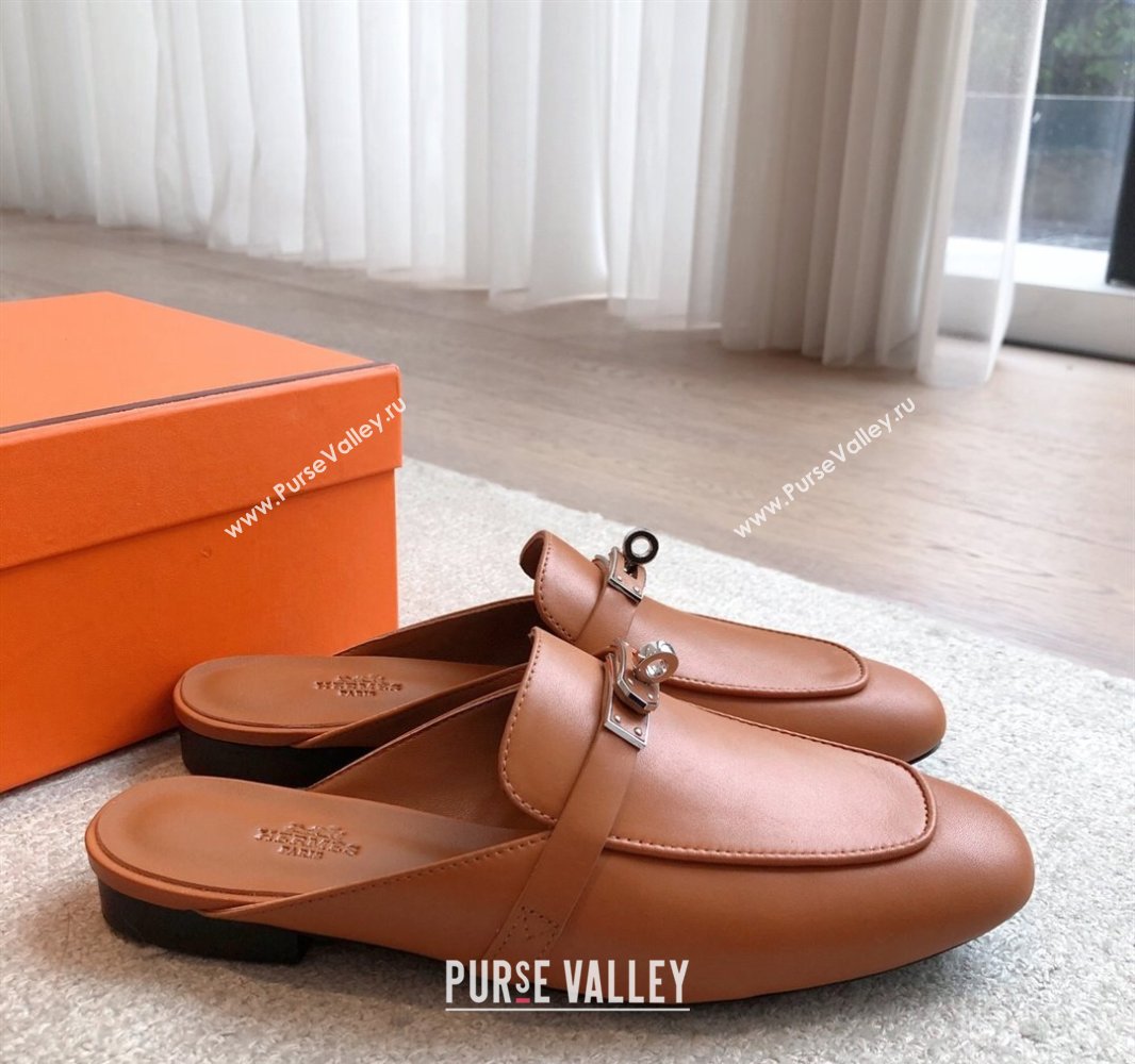 Hermes Oz Flat Mules in Calfskin Leather Brown 2025 0419 (XC-250419107)