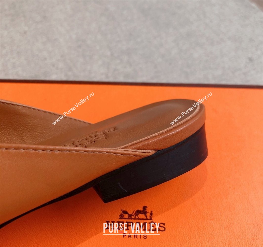 Hermes Oz Flat Mules in Calfskin Leather Brown 2025 0419 (XC-250419107)