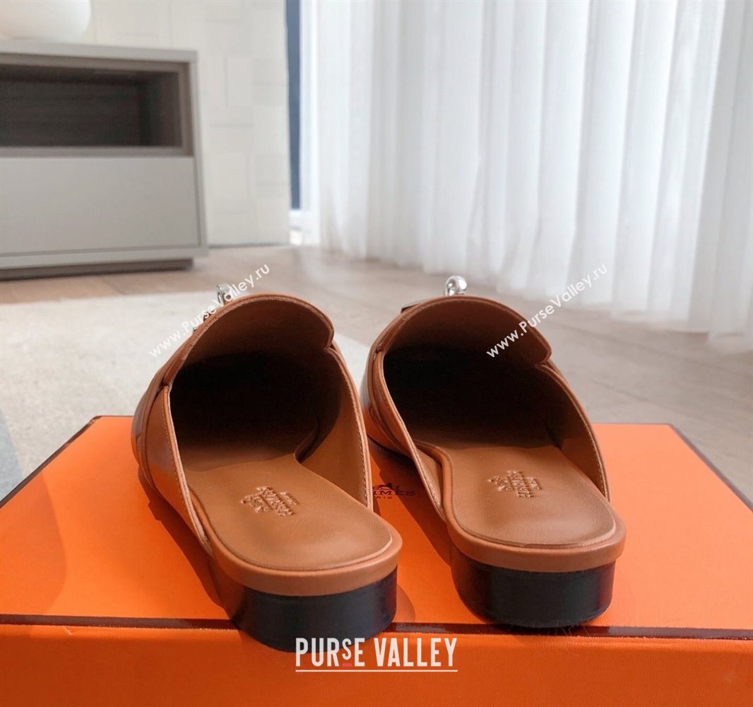 Hermes Oz Flat Mules in Calfskin Leather Brown 2025 0419 (XC-250419107)