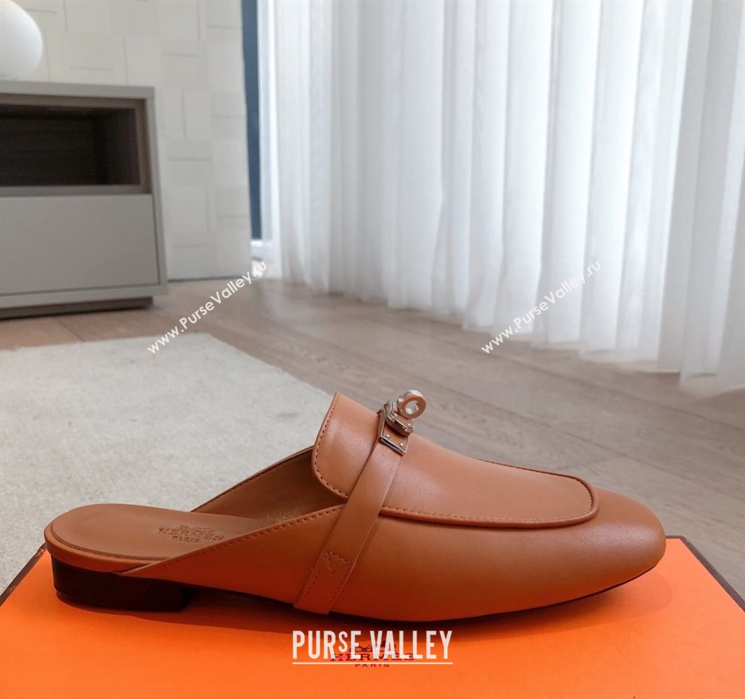 Hermes Oz Flat Mules in Calfskin Leather Brown 2025 0419 (XC-250419107)
