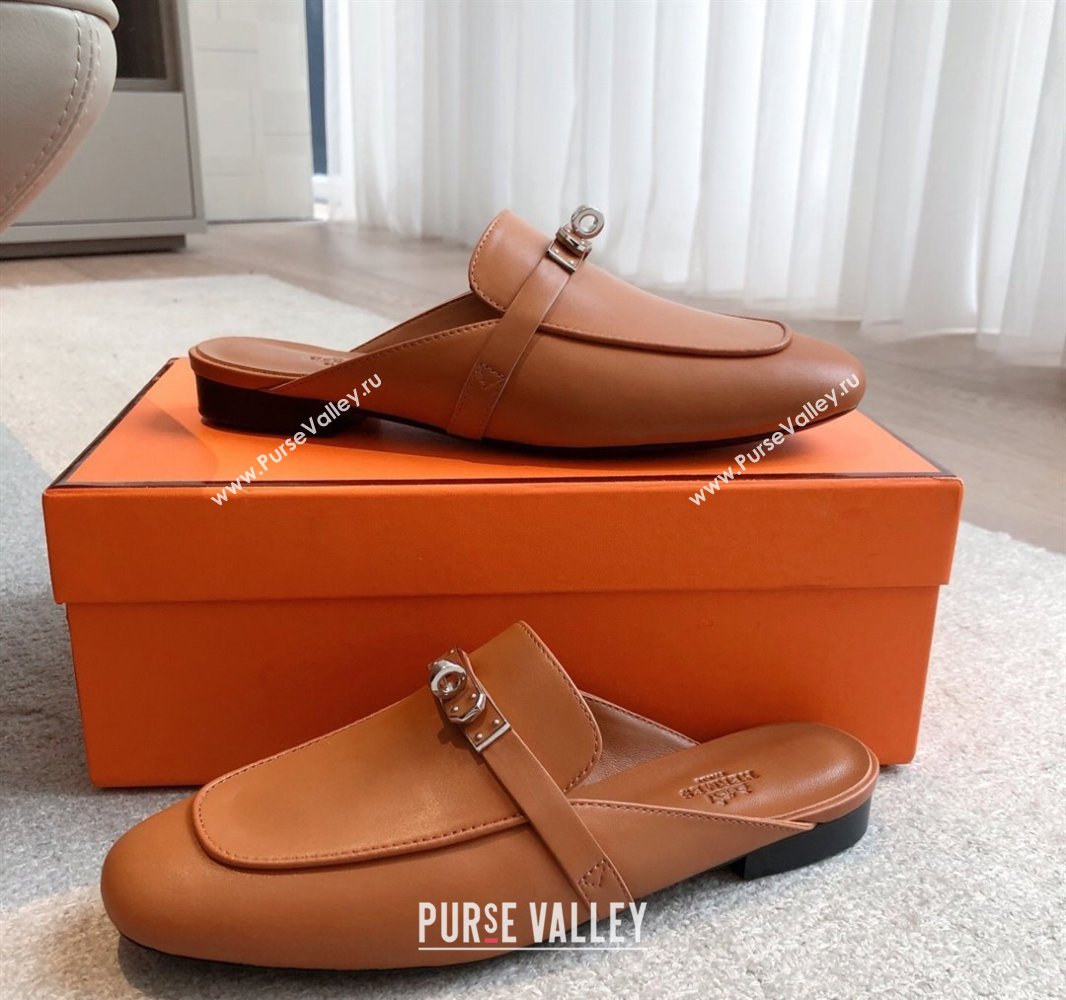 Hermes Oz Flat Mules in Calfskin Leather Brown 2025 0419 (XC-250419107)