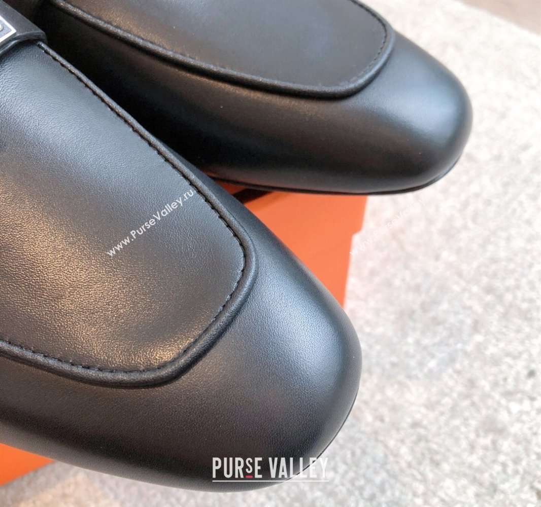 Hermes Oz Flat Mules in Calfskin Leather Black 2025 0419 (XC-250419108)