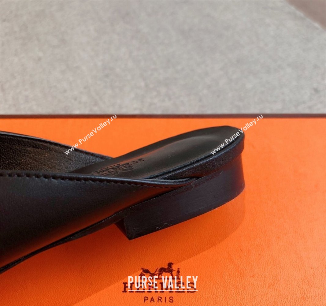 Hermes Oz Flat Mules in Calfskin Leather Black 2025 0419 (XC-250419108)