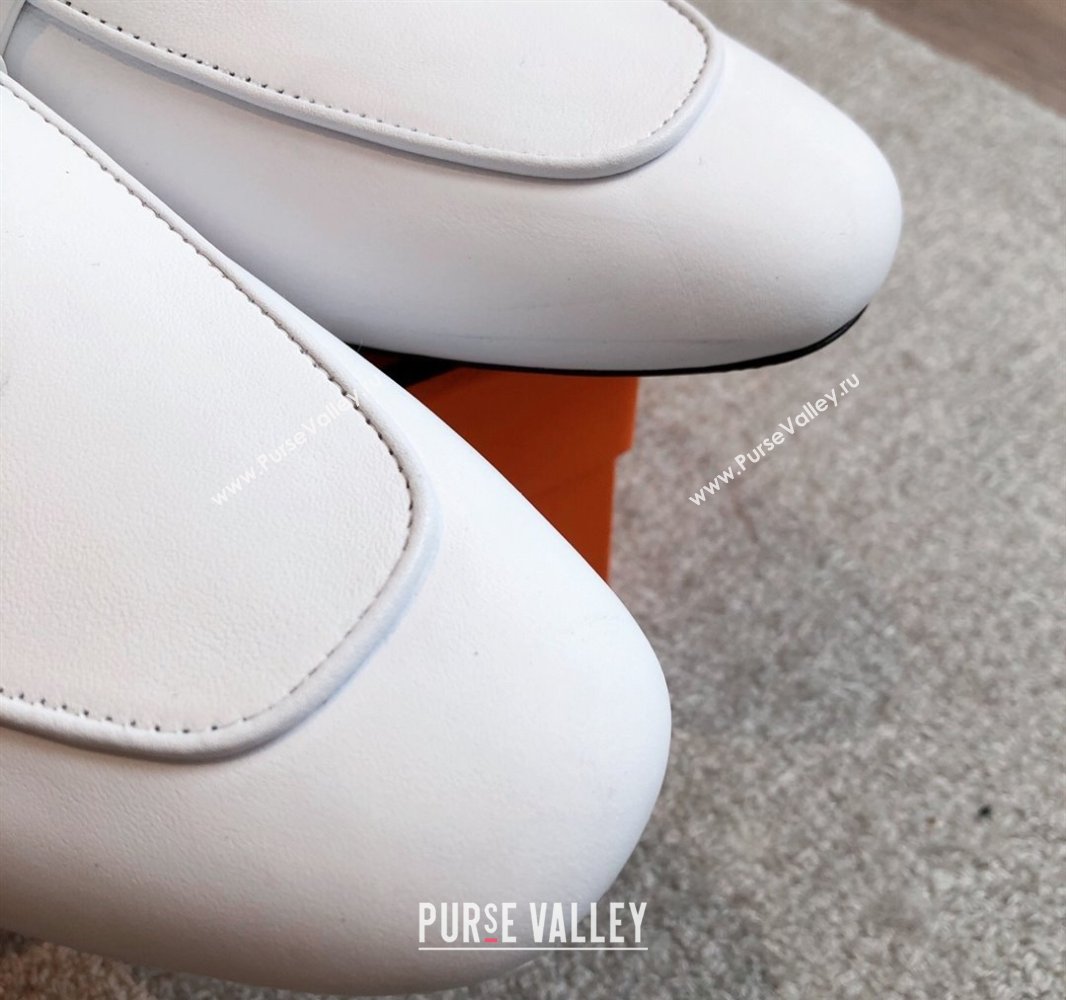Hermes Oz Flat Mules in Calfskin Leather White 2025 0419 (XC-250419109)