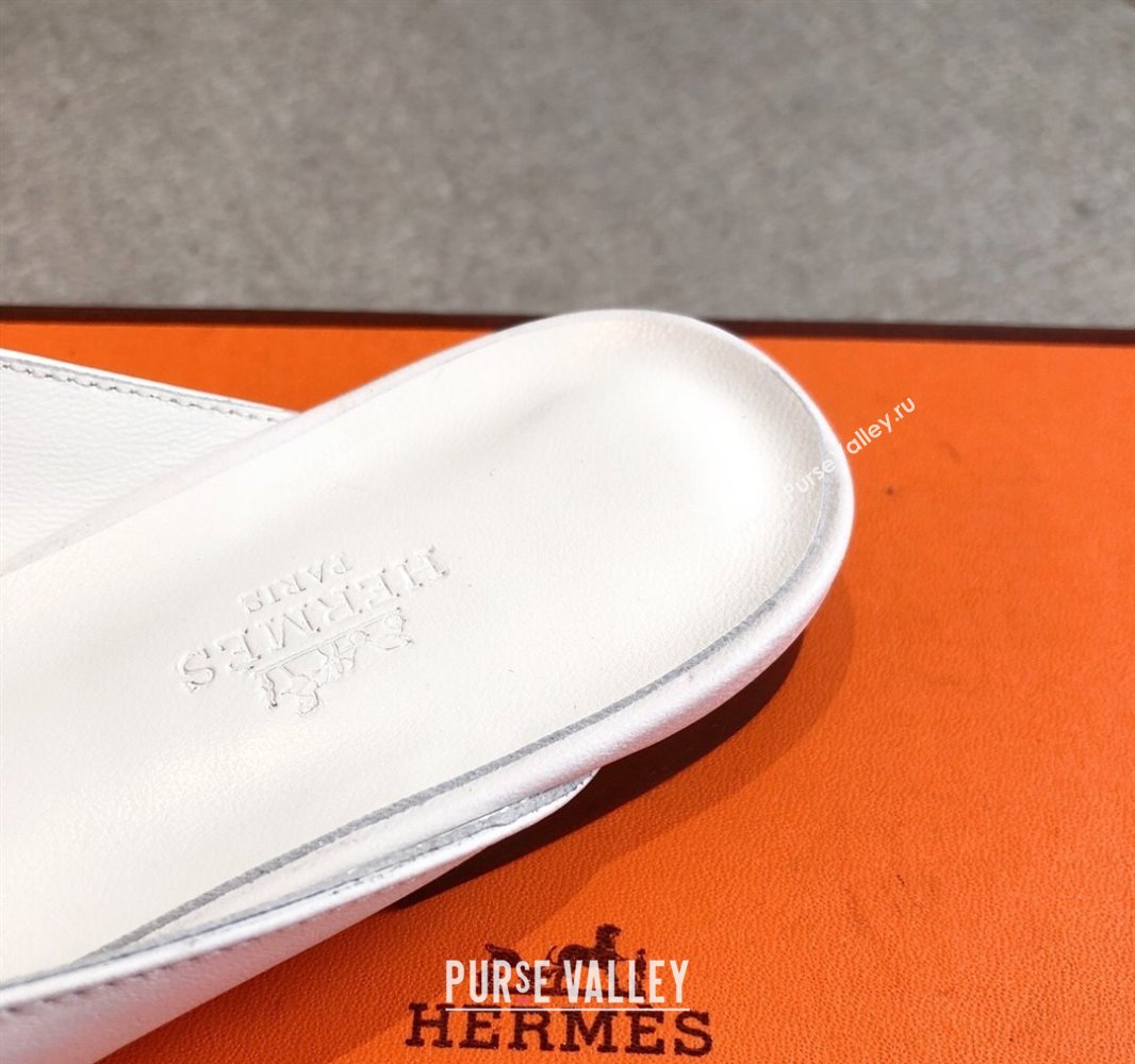 Hermes Oz Flat Mules in Calfskin Leather White 2025 0419 (XC-250419109)