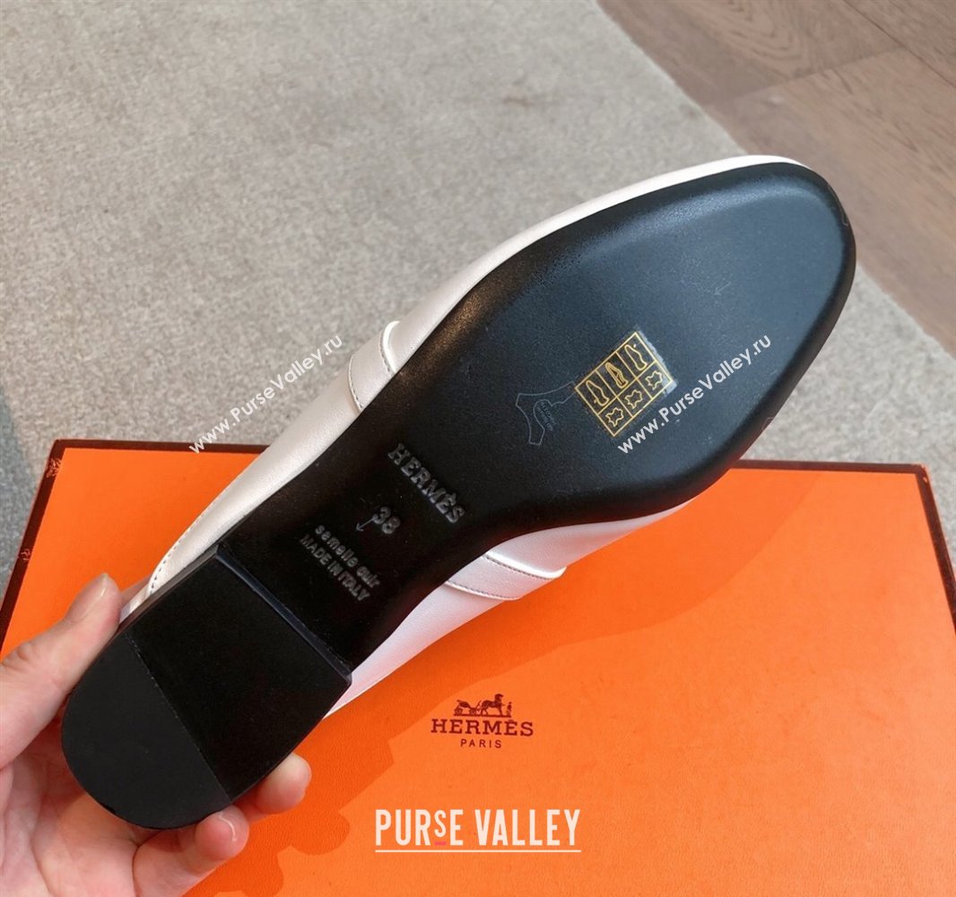 Hermes Oz Flat Mules in Calfskin Leather White 2025 0419 (XC-250419109)