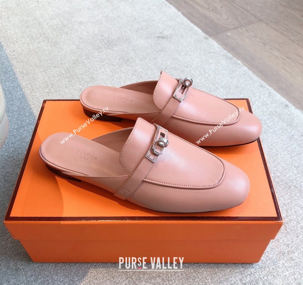 Hermes Oz Flat Mules in Calfskin Leather Pink 2025 0419 (XC-250419110)