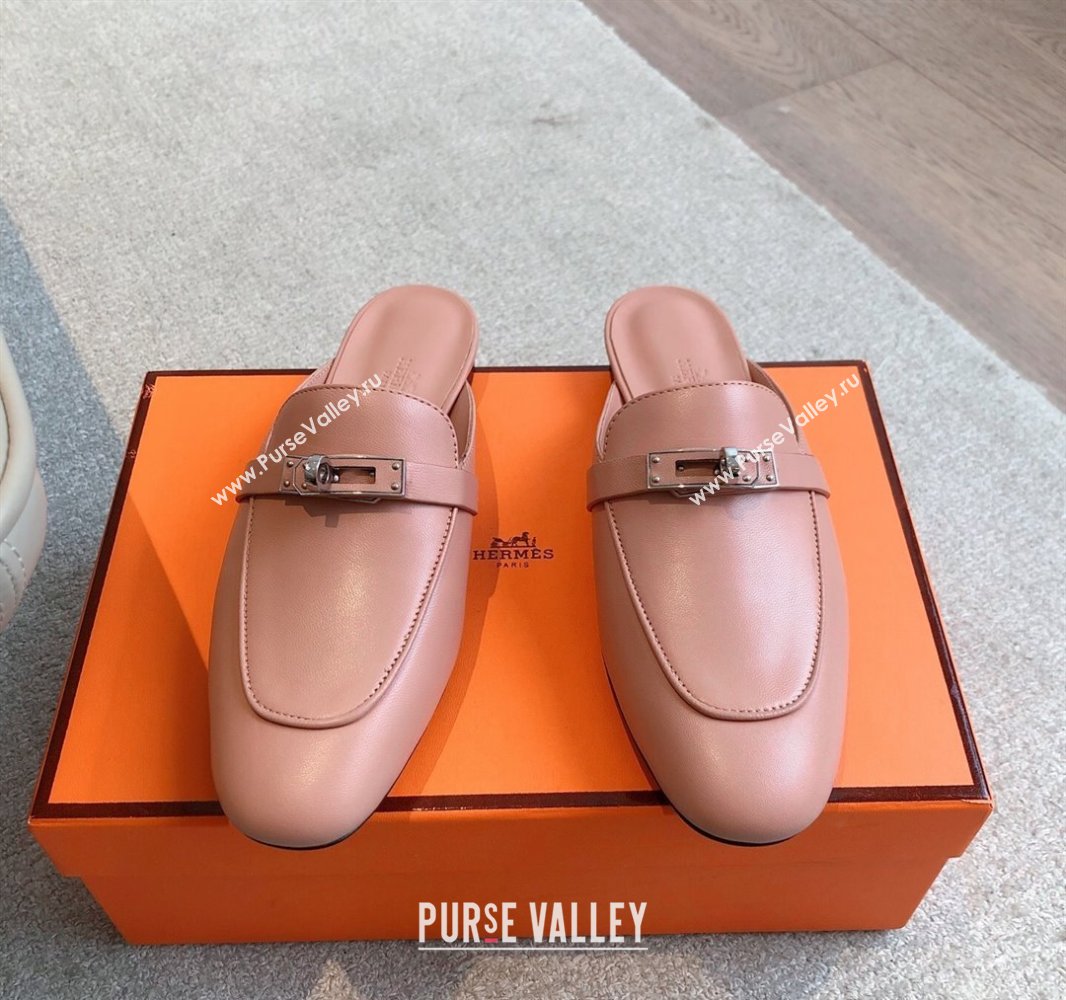 Hermes Oz Flat Mules in Calfskin Leather Pink 2025 0419 (XC-250419110)