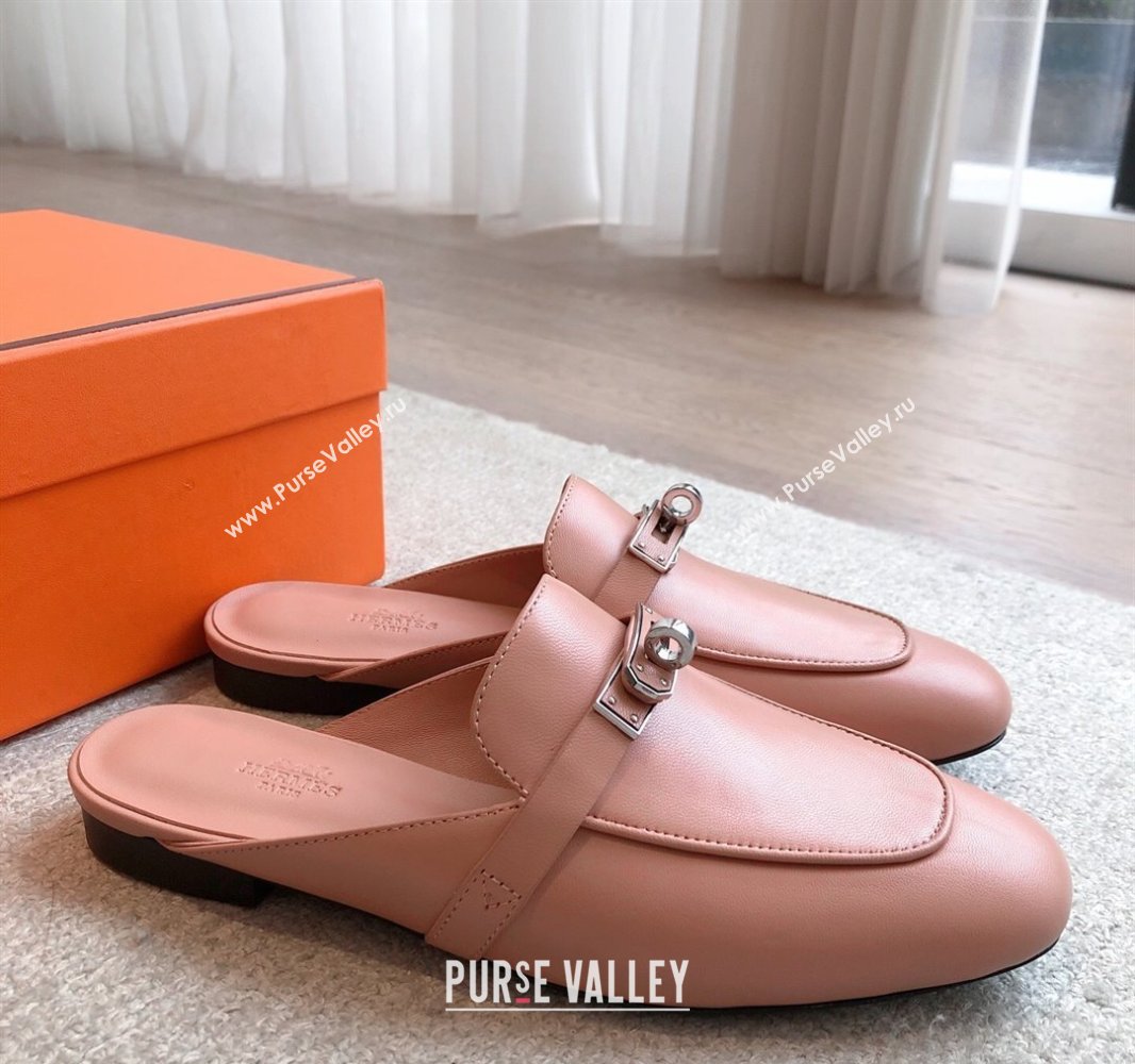Hermes Oz Flat Mules in Calfskin Leather Pink 2025 0419 (XC-250419110)