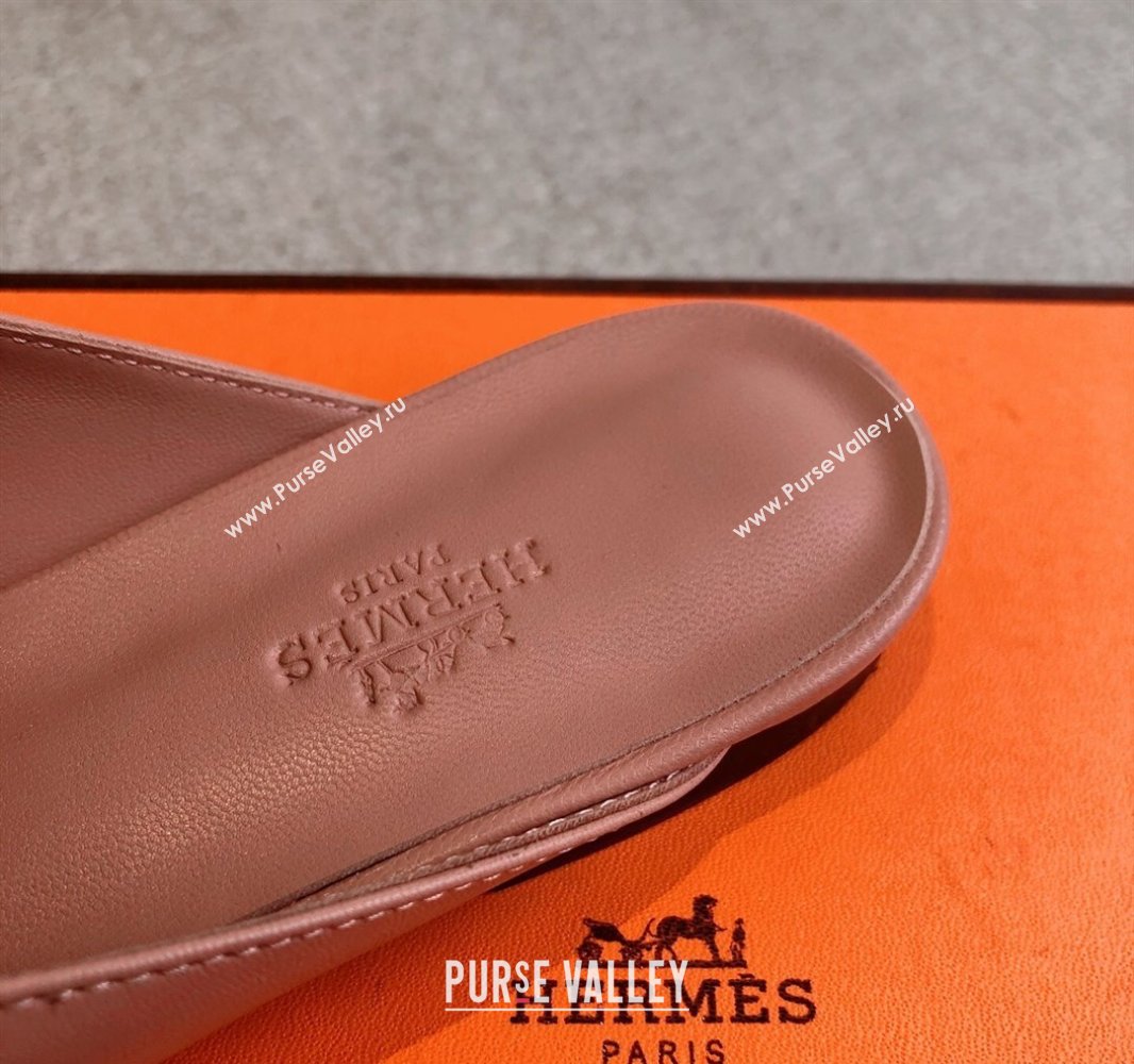Hermes Oz Flat Mules in Calfskin Leather Pink 2025 0419 (XC-250419110)