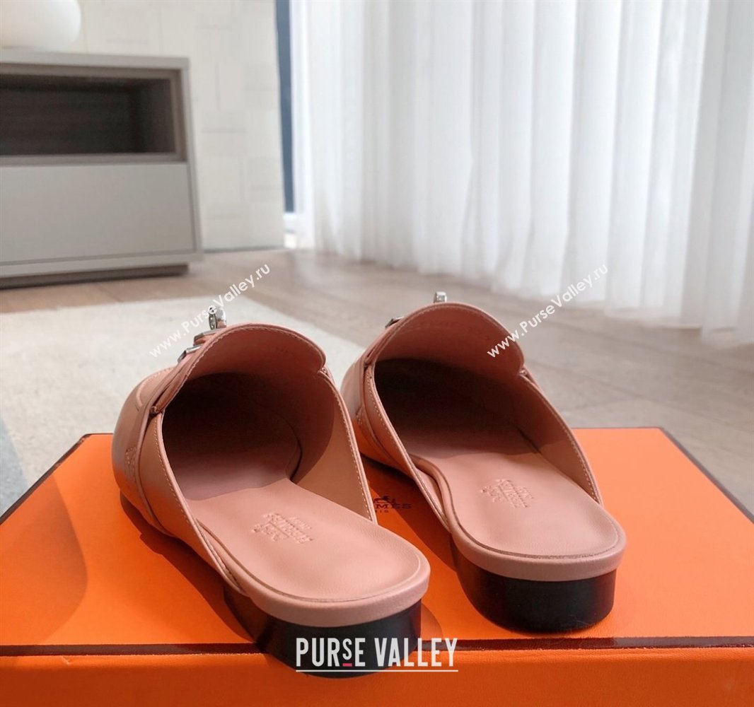 Hermes Oz Flat Mules in Calfskin Leather Pink 2025 0419 (XC-250419110)