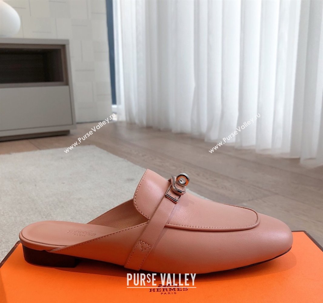 Hermes Oz Flat Mules in Calfskin Leather Pink 2025 0419 (XC-250419110)