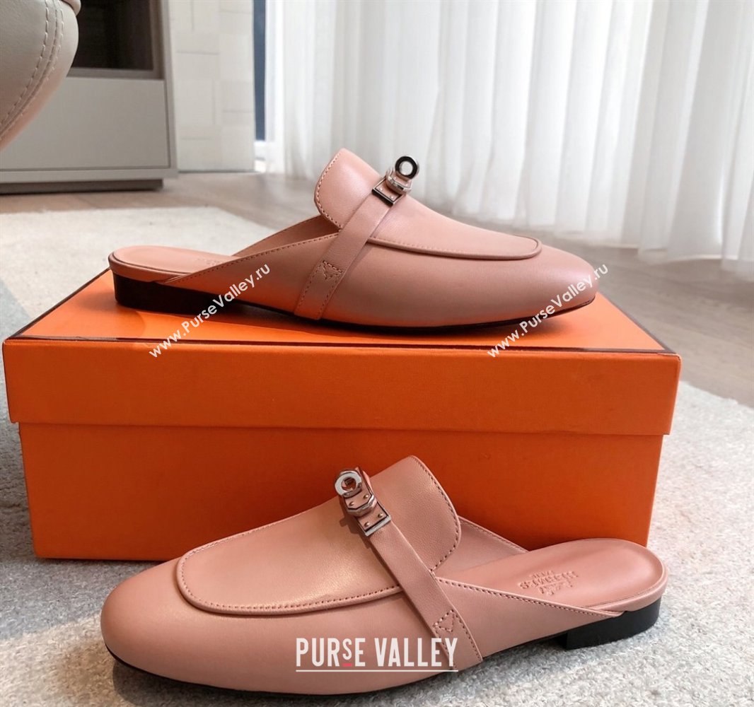 Hermes Oz Flat Mules in Calfskin Leather Pink 2025 0419 (XC-250419110)