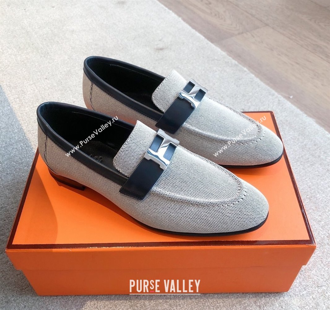 Hermes Paris Loafers in Calfskin and Canvas Dark Blue 2025 0419 (XC-250419111)