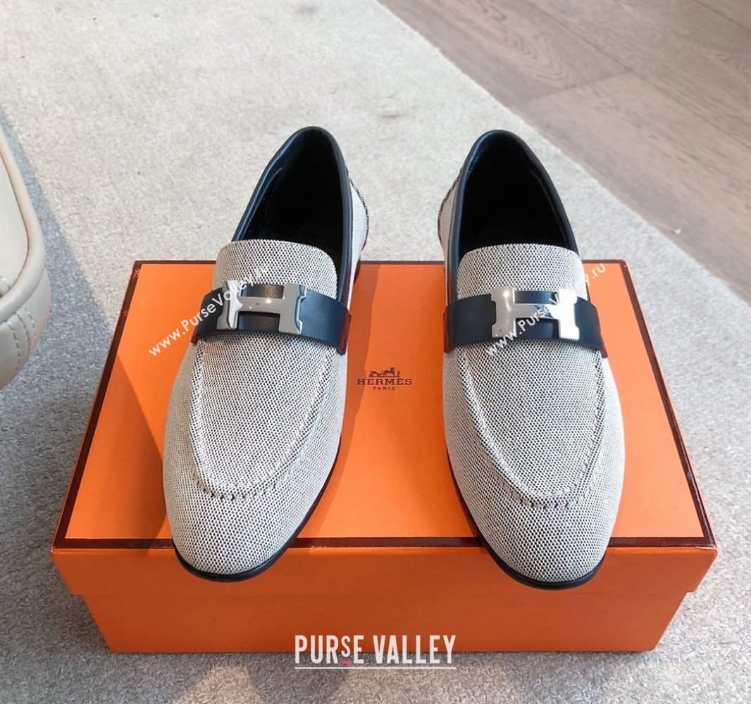 Hermes Paris Loafers in Calfskin and Canvas Dark Blue 2025 0419 (XC-250419111)