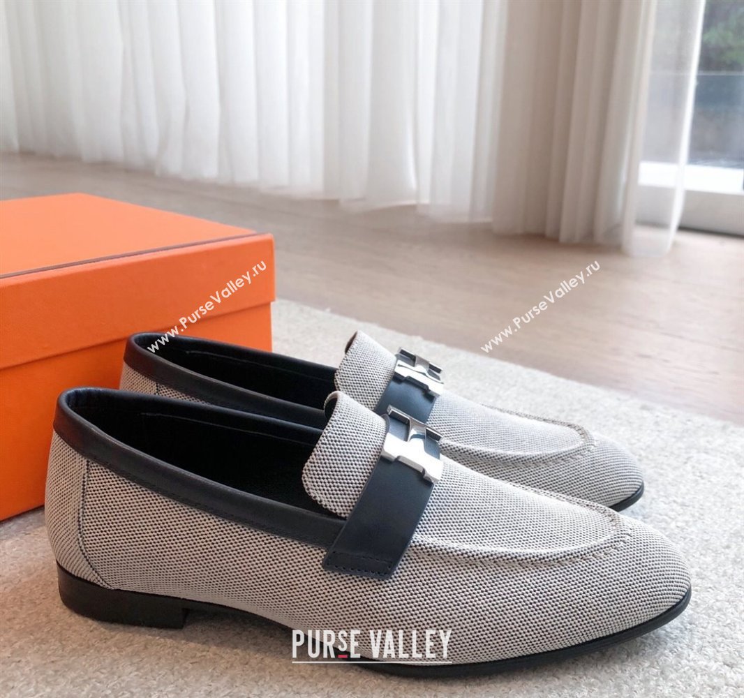 Hermes Paris Loafers in Calfskin and Canvas Dark Blue 2025 0419 (XC-250419111)