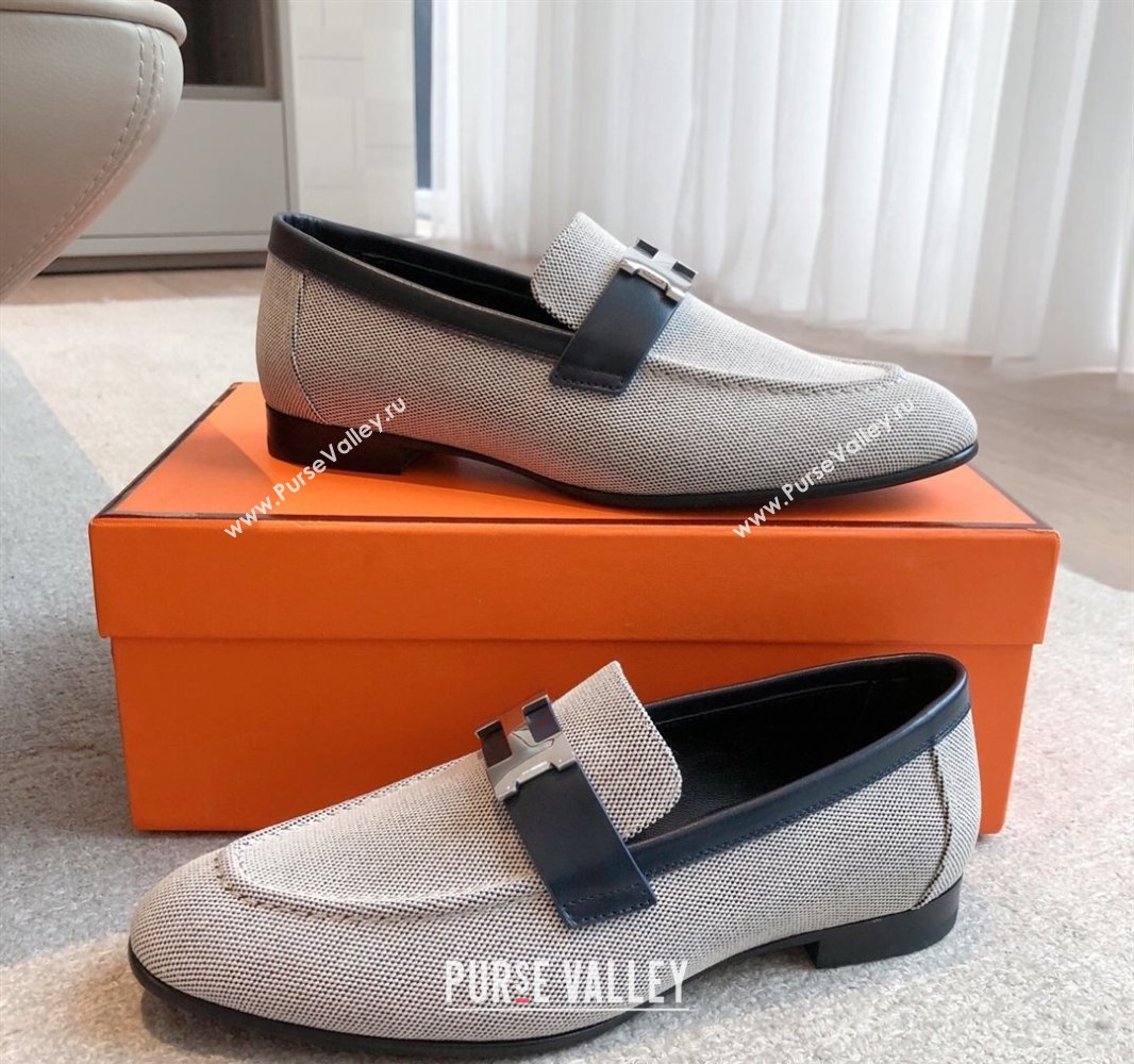 Hermes Paris Loafers in Calfskin and Canvas Dark Blue 2025 0419 (XC-250419111)