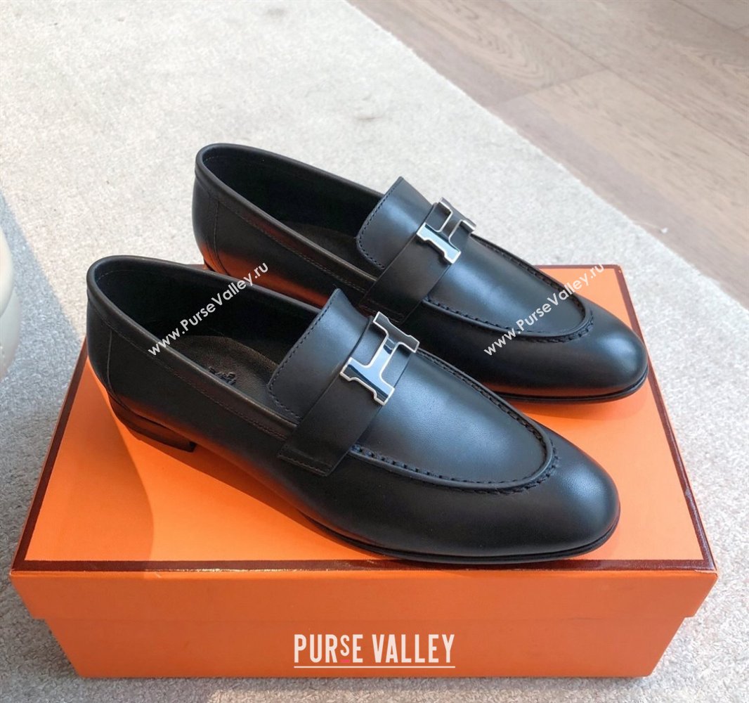Hermes Paris Loafers in Calfskin Leather Black 2025 0419 (XC-250419112)