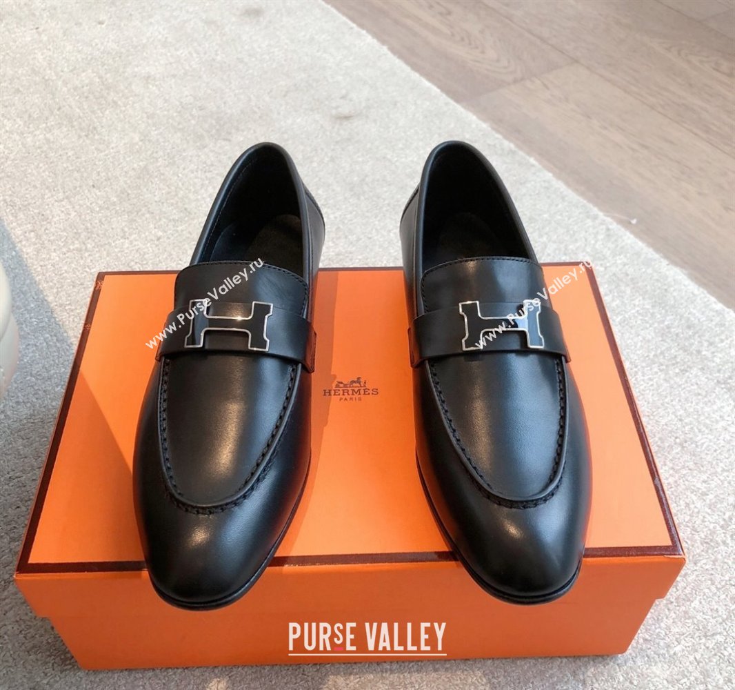 Hermes Paris Loafers in Calfskin Leather Black 2025 0419 (XC-250419112)